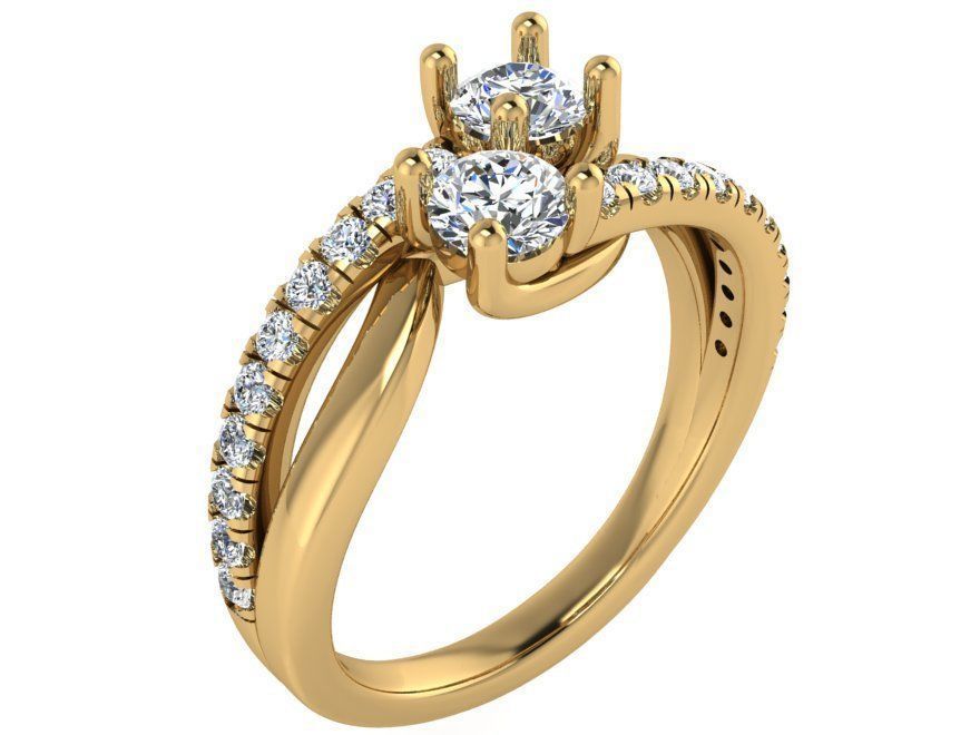 2 Stone Round Diamond Split Shank Ring 1986 3D print model_1