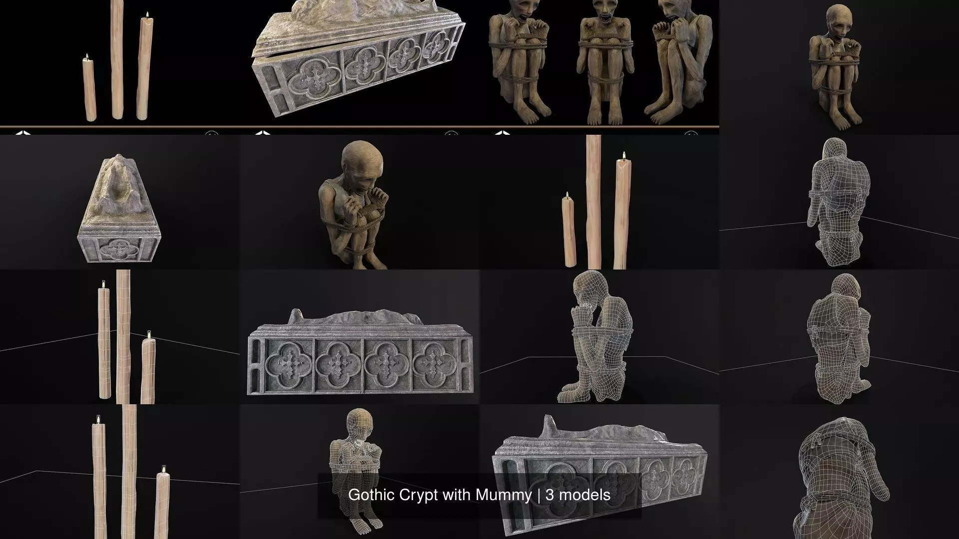 Gothic Crypt with Mummy 3D Model Collection_4