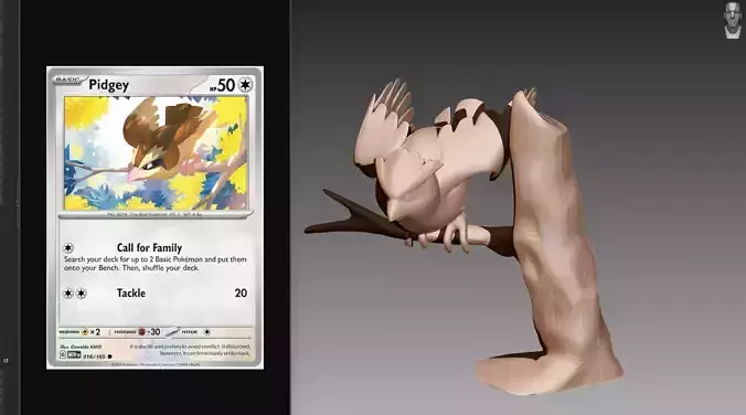 Pidgey hunting from tree Pokemon OBJ STL