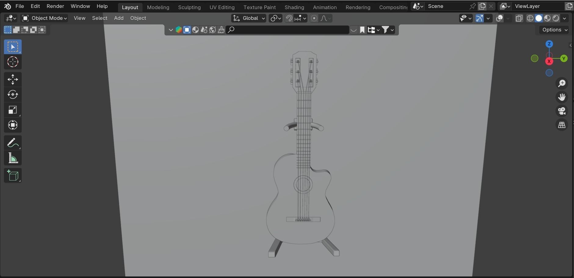 acoustic guitar Low-poly 3D model_8