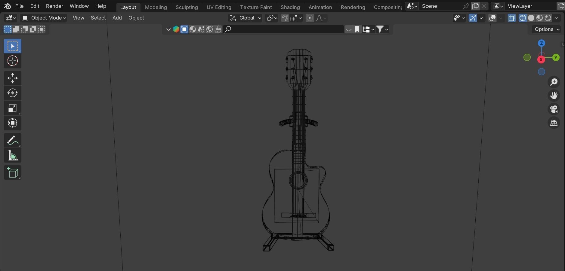 acoustic guitar Low-poly 3D model_9