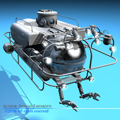 Submersible steampunk submarine 3D model_2