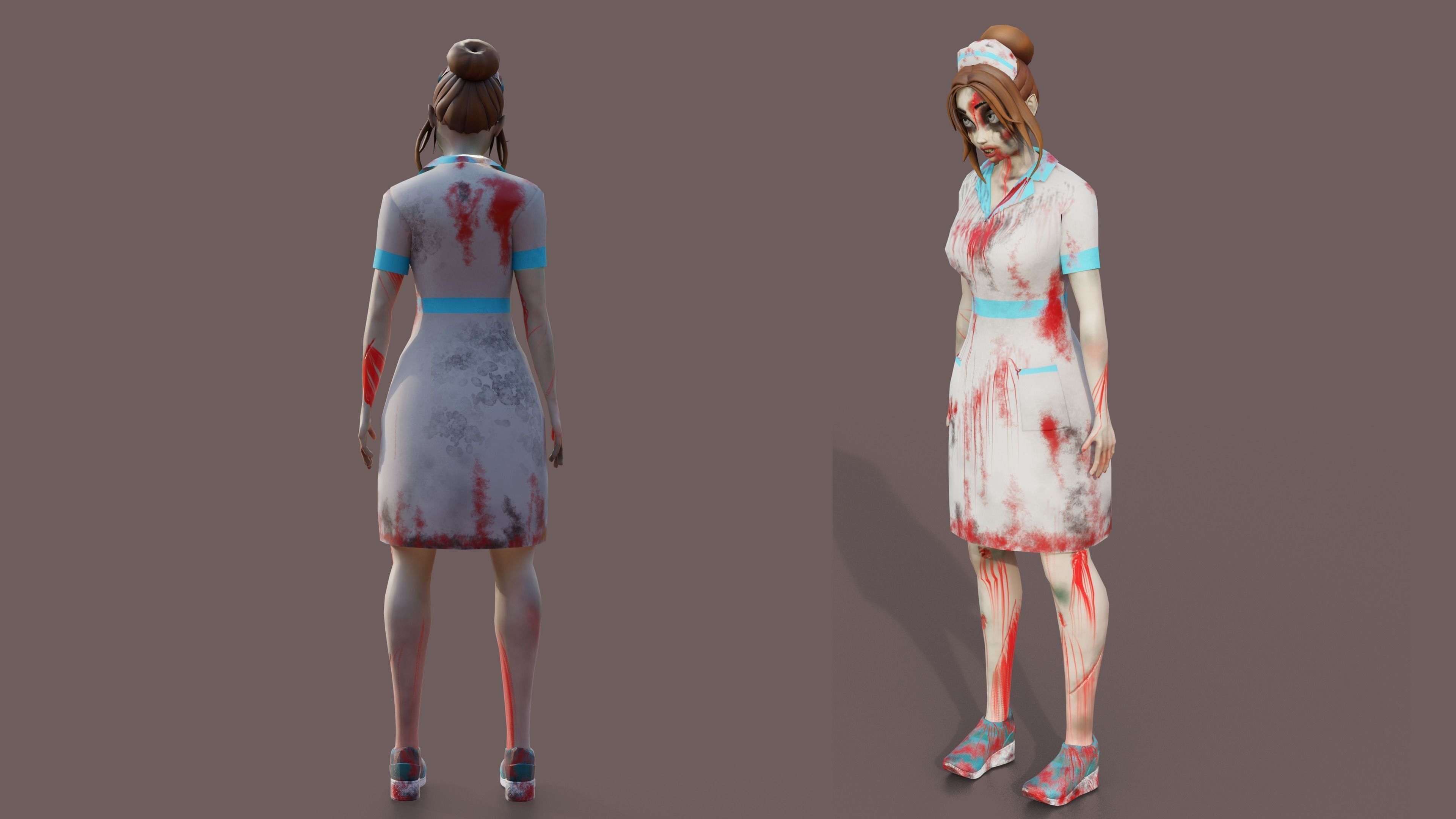 Cartoon Nurse Full Rigged and Animated in Blender and Unity  Low-poly 3D model_9