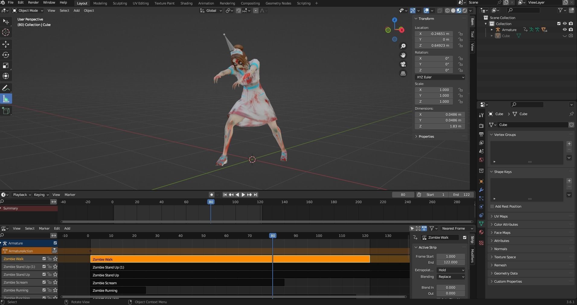 Cartoon Nurse Full Rigged and Animated in Blender and Unity  Low-poly 3D model_4