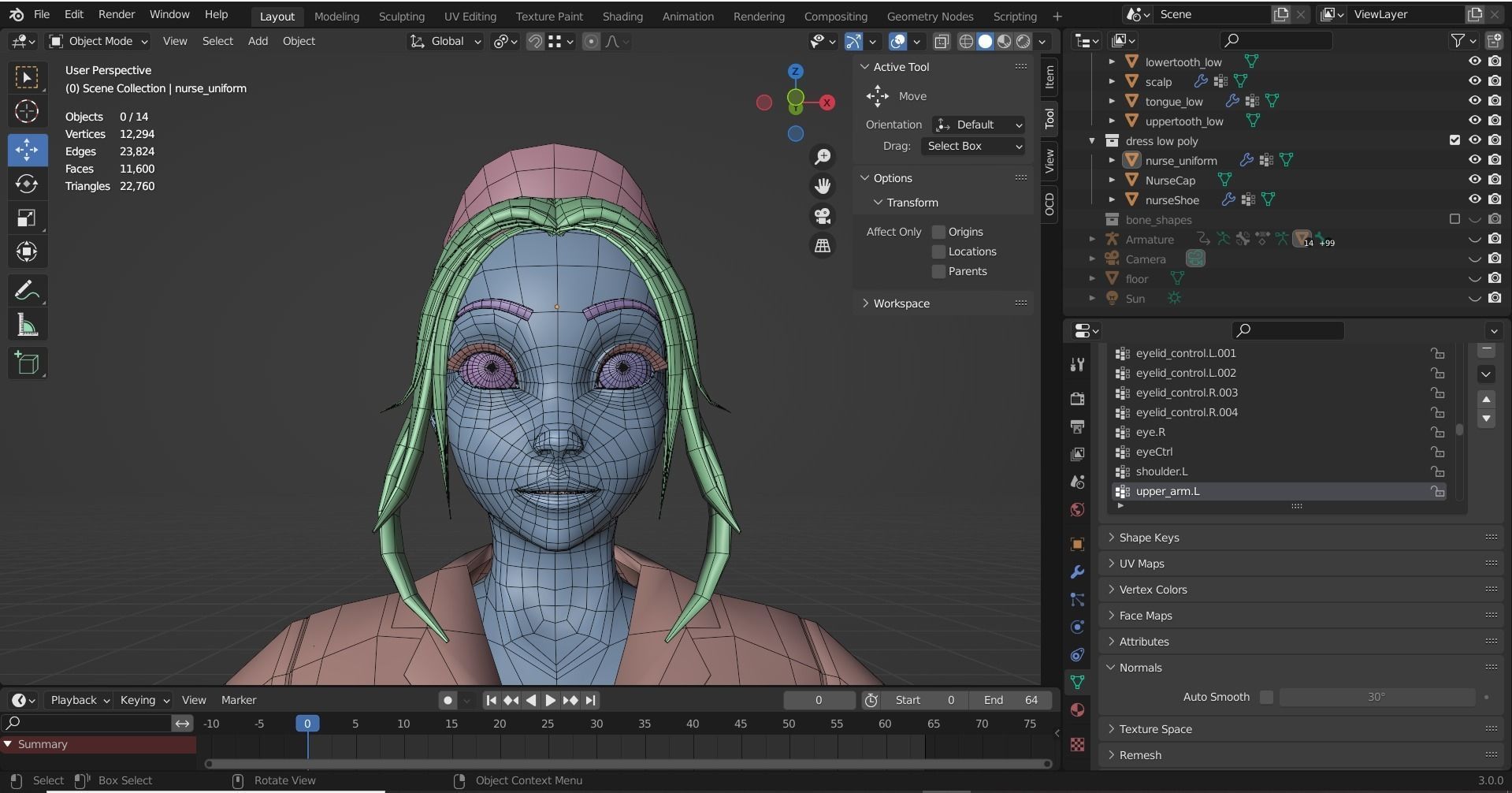 Cartoon Nurse Full Rigged and Animated in Blender and Unity  Low-poly 3D model_18
