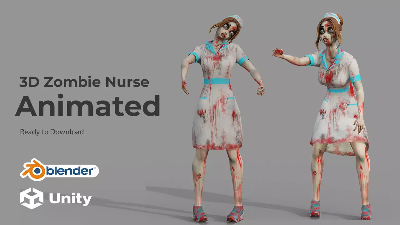 Cartoon Nurse Full Rigged and Animated in Blender and Unity  Low-poly 3D model_0