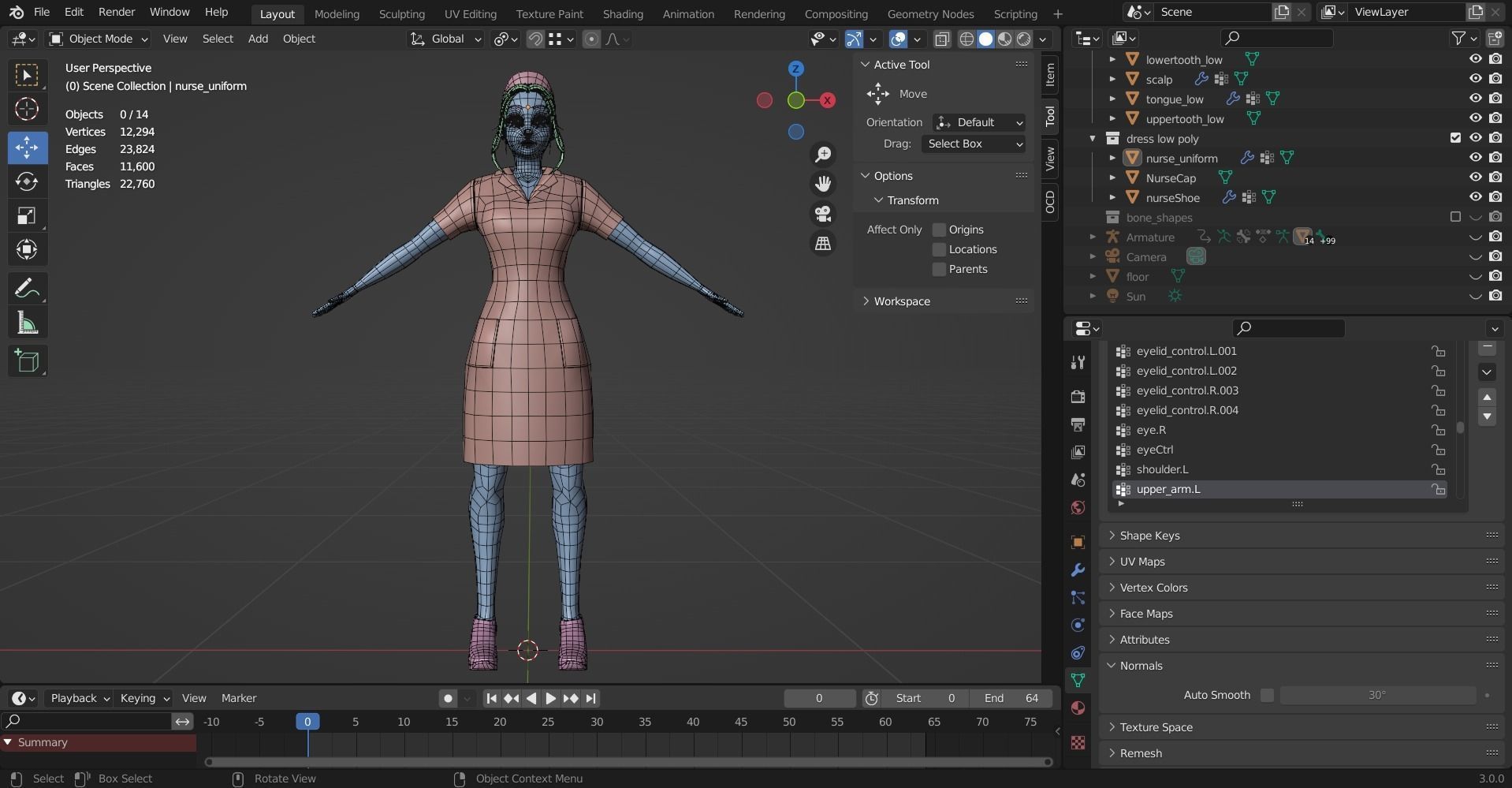 Cartoon Nurse Full Rigged and Animated in Blender and Unity  Low-poly 3D model_16