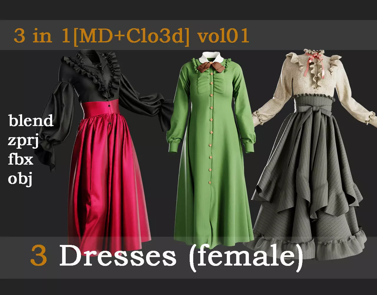 3 Dresses for women vol01 3D model_0