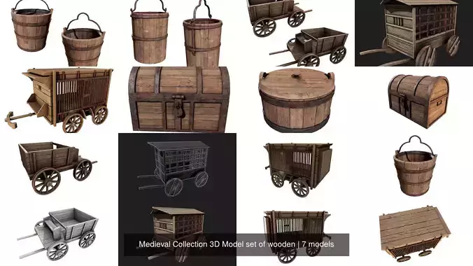 Medieval Collection 3D Model set of wooden