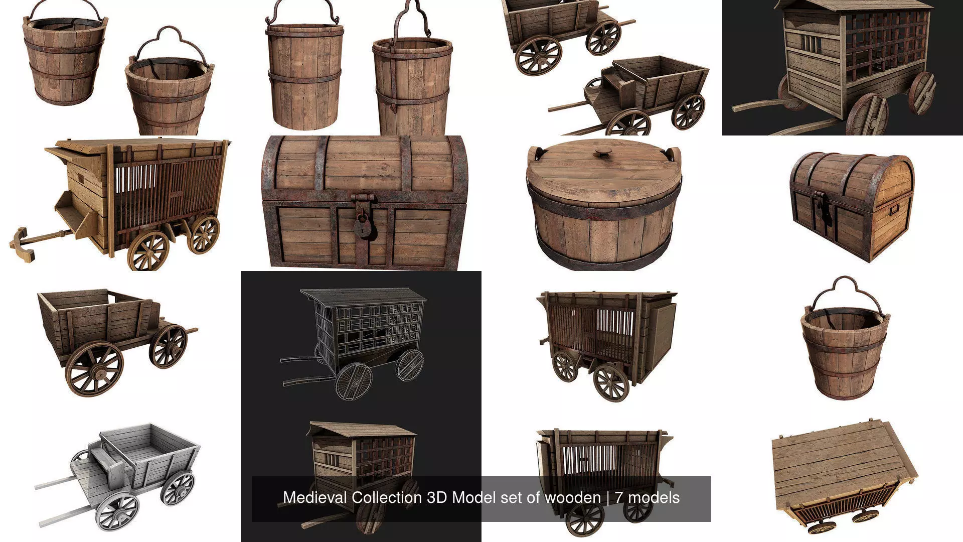 Medieval Collection 3D Model set of wooden _1
