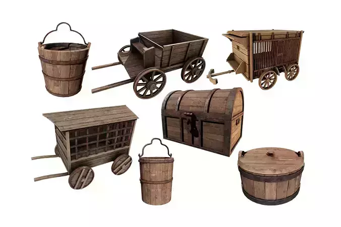 Medieval Collection 3D Model set of wooden