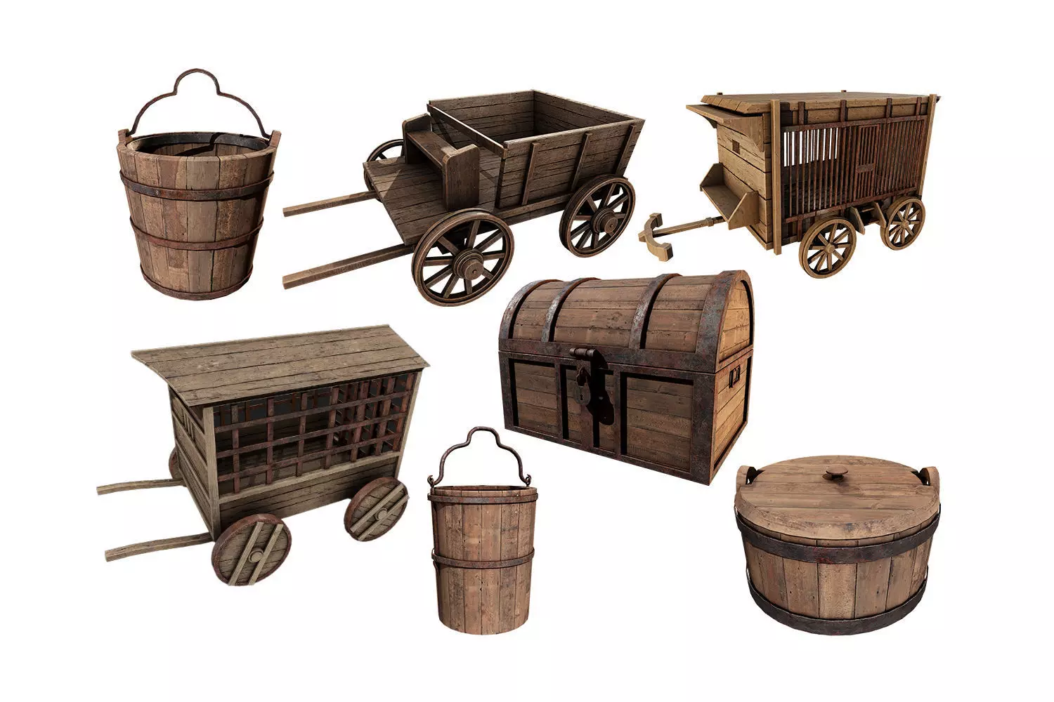 Medieval Collection 3D Model set of wooden _0