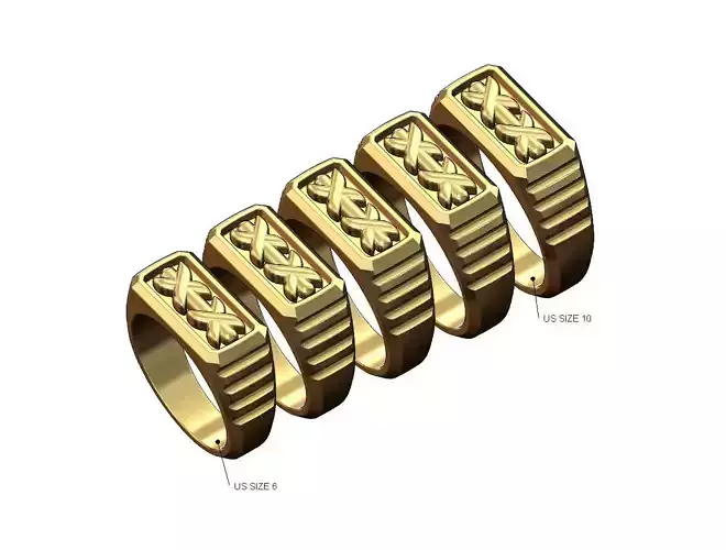 Stitched undulated rectangular top signet ring US sizes 6to10
