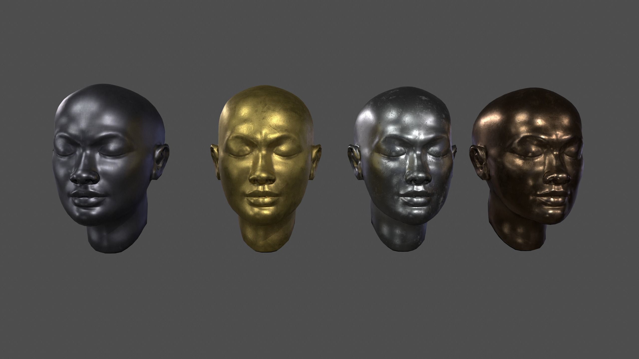 Realistic Female Asian head Low-poly 3D model Textures Free 3D model_1