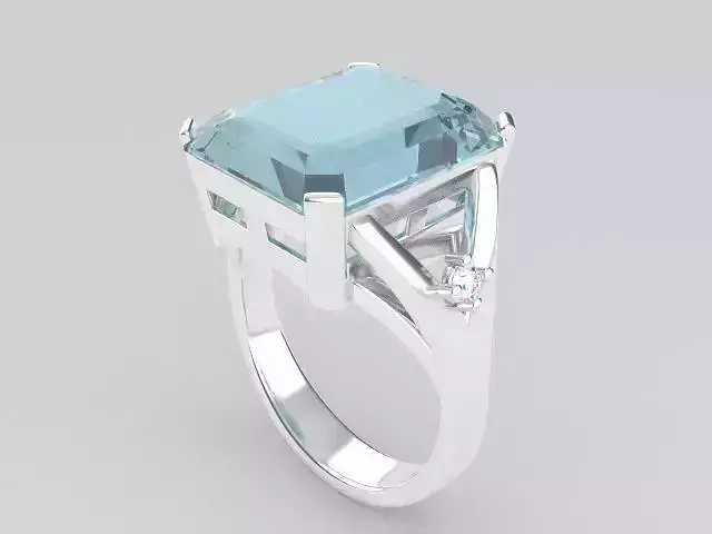 White Gold Ring with Blue Topaz and Diamonds