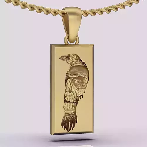 crow and skull pendant silver gold jewelry printable 3d model  3D print model