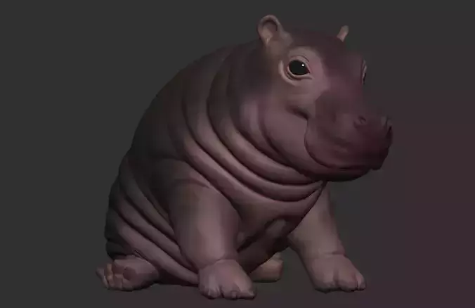 Cute Baby Hippopotamus full body 3D print model