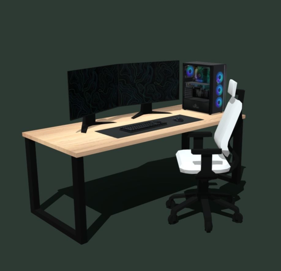 Gaming Setup Low-poly 3D model_1