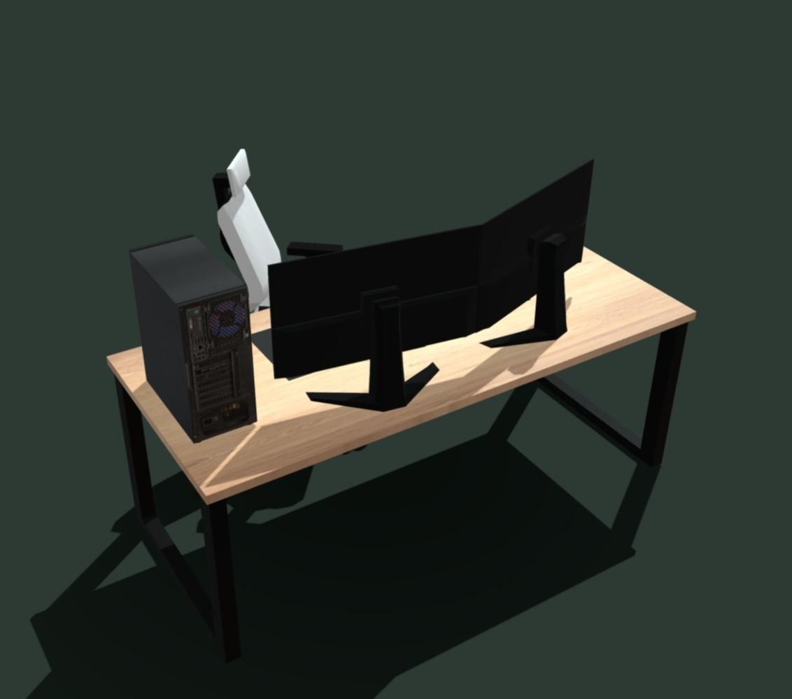 Gaming Setup Low-poly 3D model_3