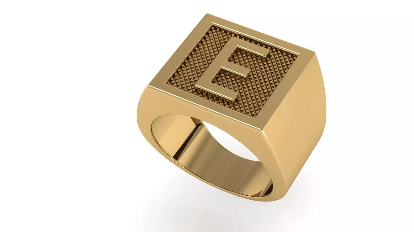 letter E ring 3D print model_0