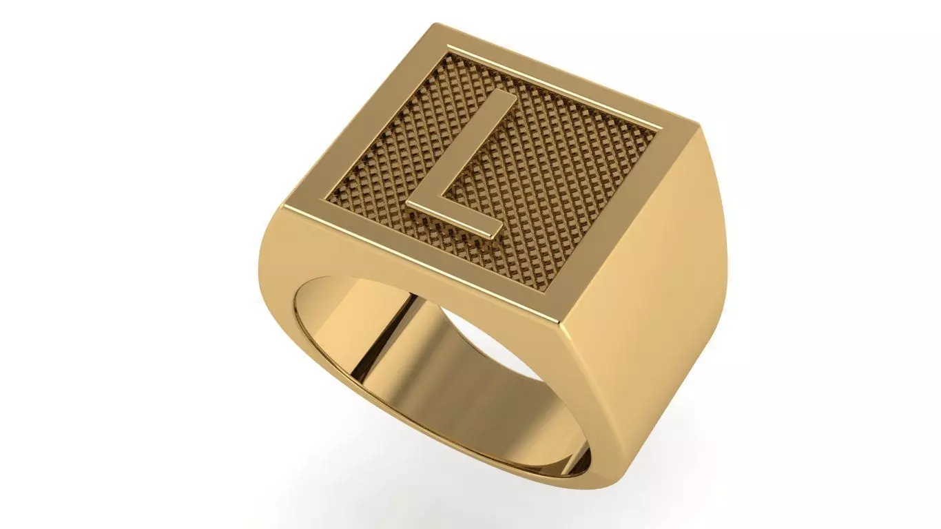 letter L ring 3D print model_0