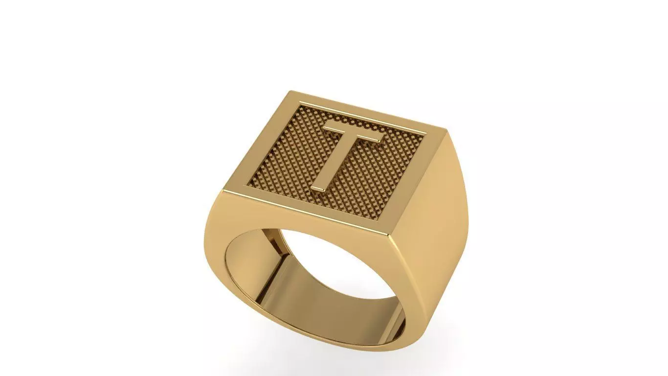 letter T ring 3D print model_0