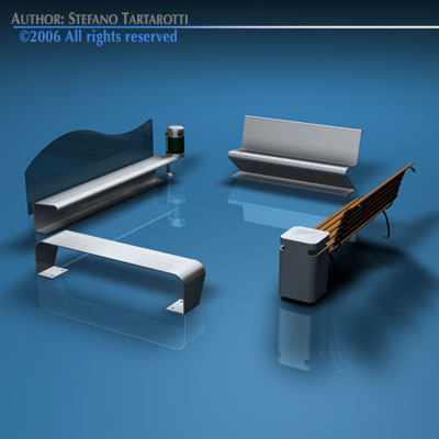 Park benches collection 3D model_7