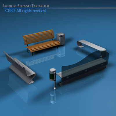 Park benches collection 3D model_2