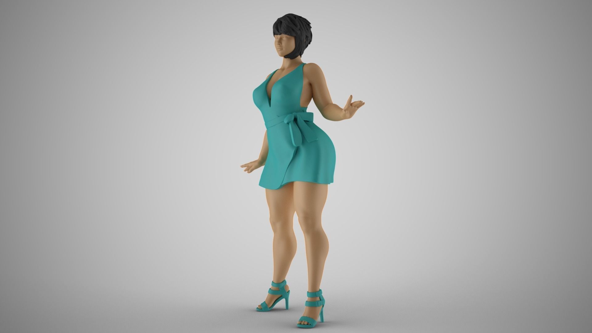 Pretty Girl with Hands on Side 3D print model_20