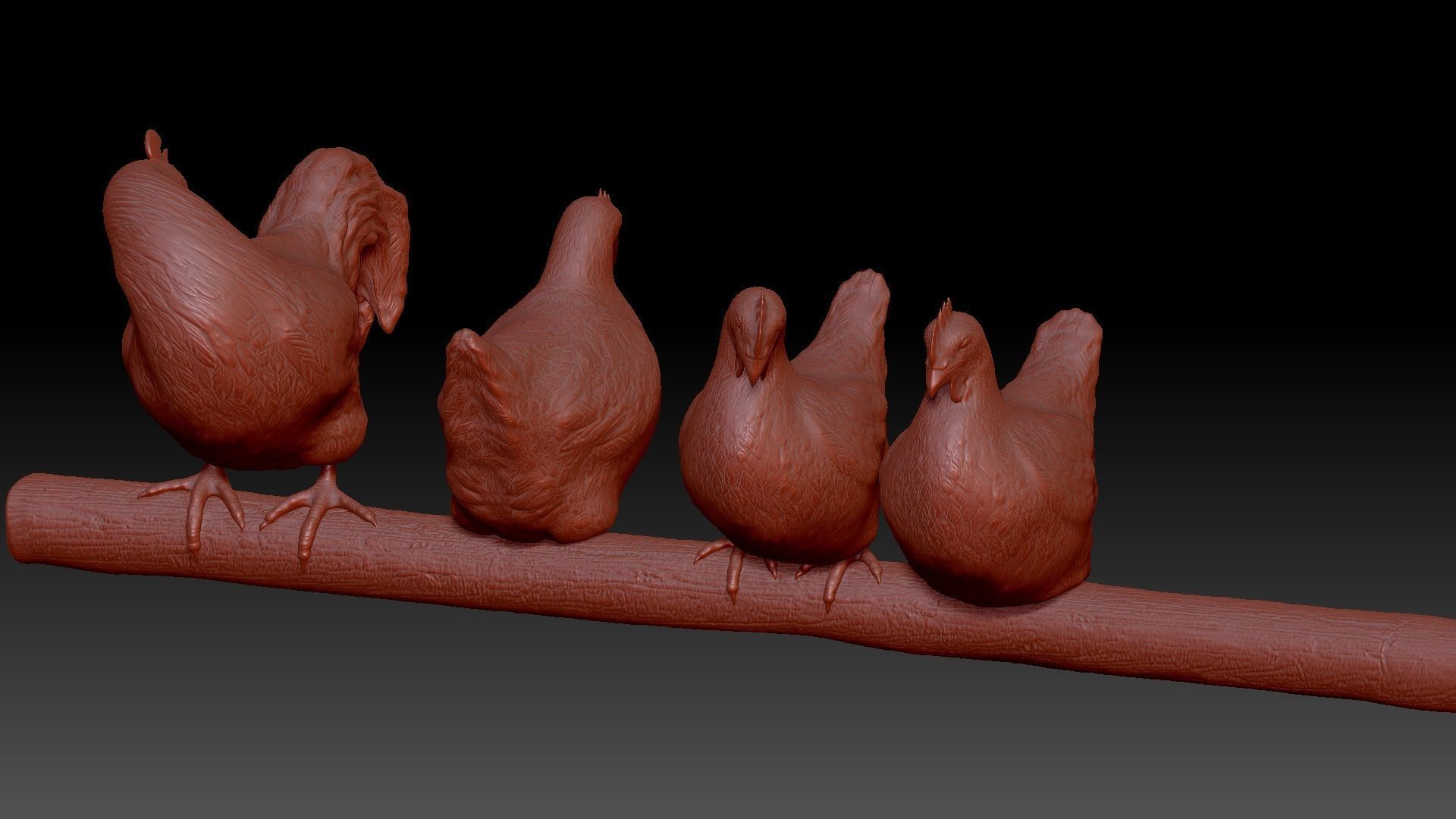 Chickens for 3d printing Low-poly 3D model_2