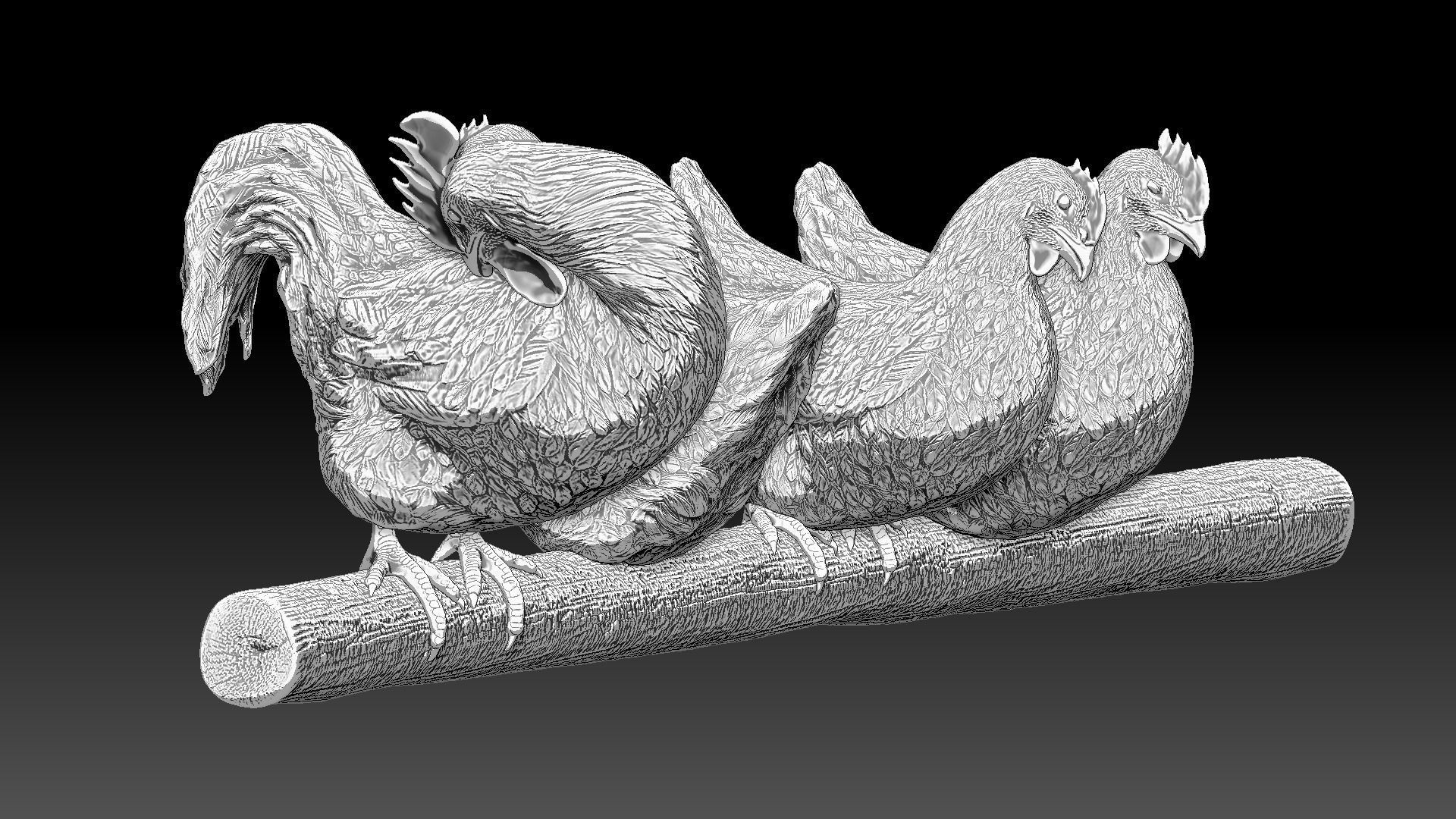 Chickens for 3d printing Low-poly 3D model_3