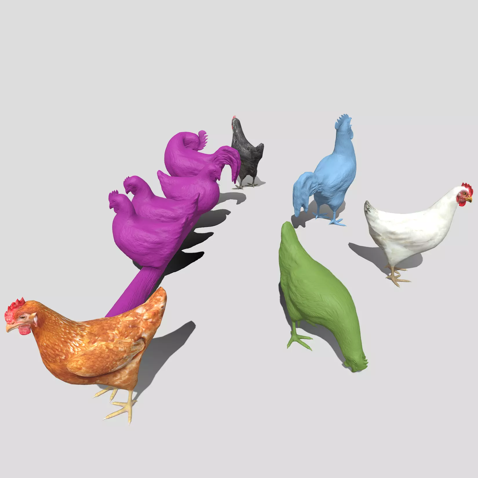 Chickens for 3d printing Low-poly 3D model_0