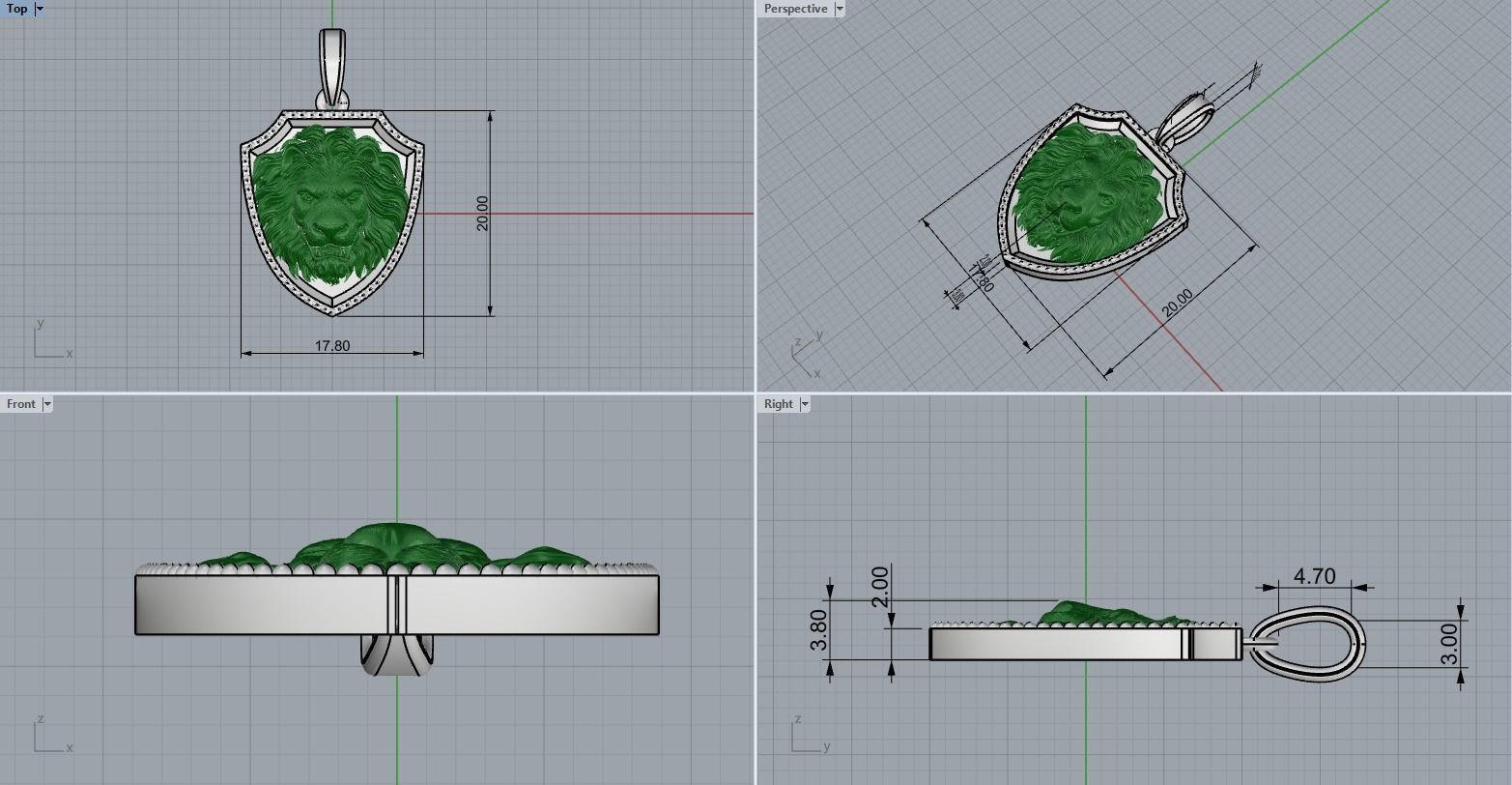 Lion shield pendant model 507 3D print model_3