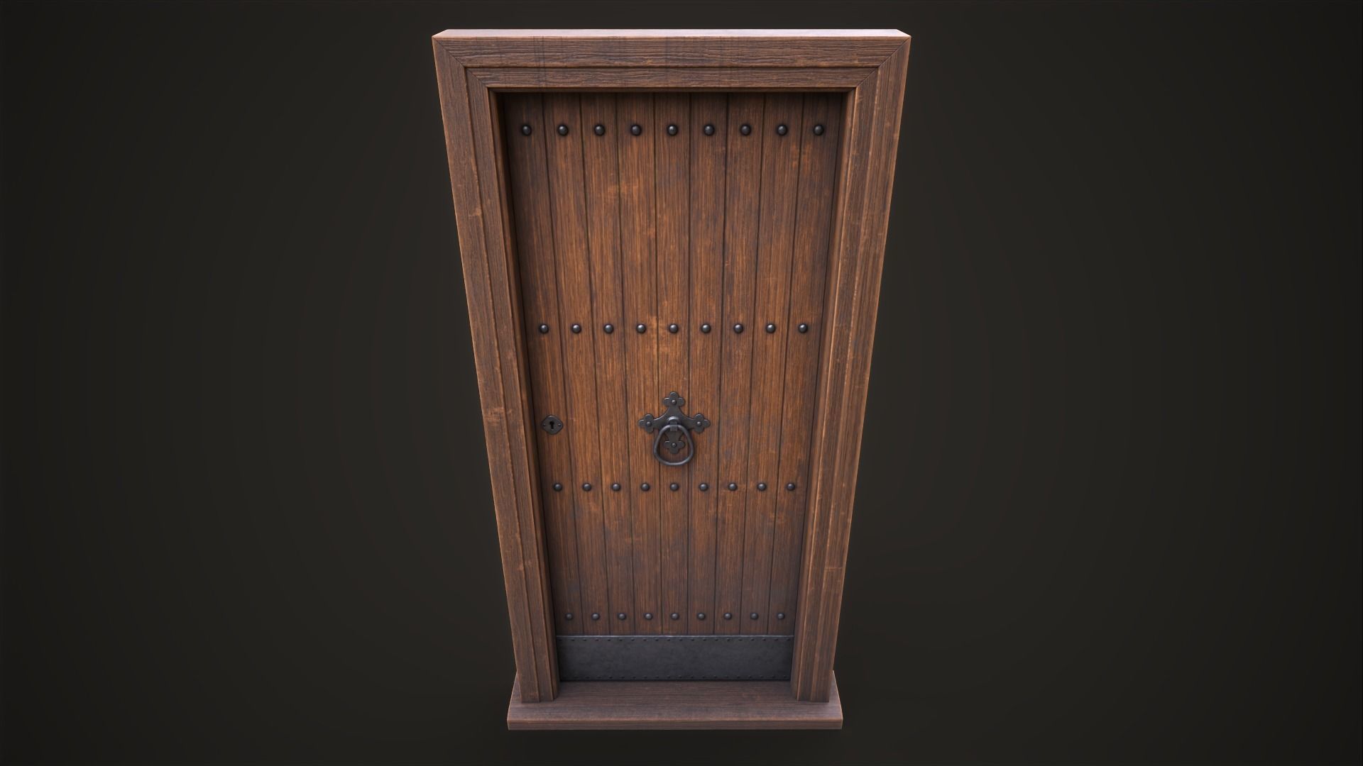 Wooden old front door Low-poly 3D model_1