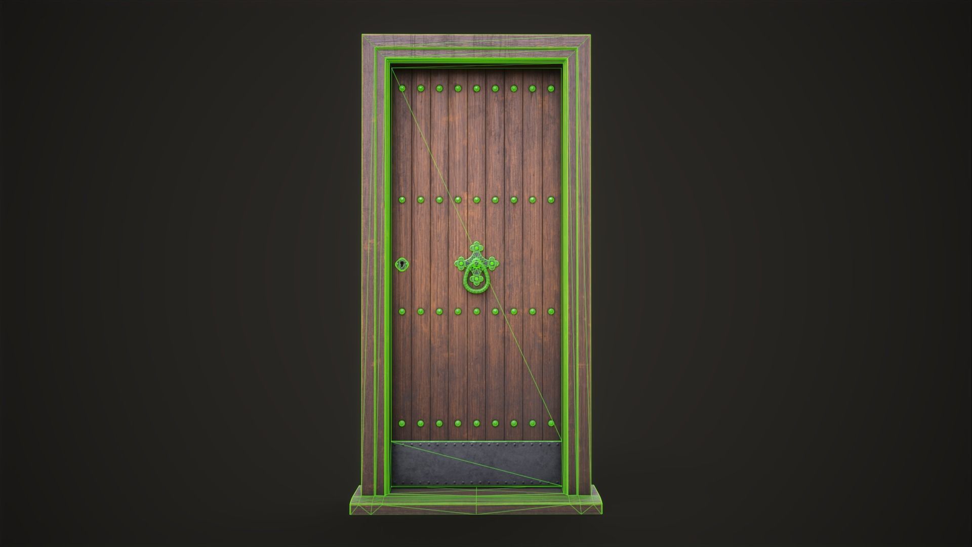Wooden old front door Low-poly 3D model_10