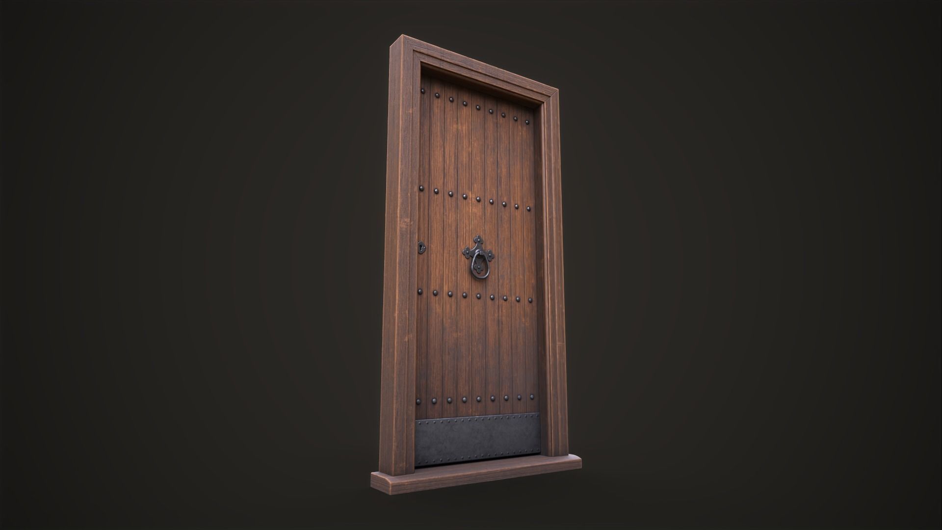 Wooden old front door Low-poly 3D model_9