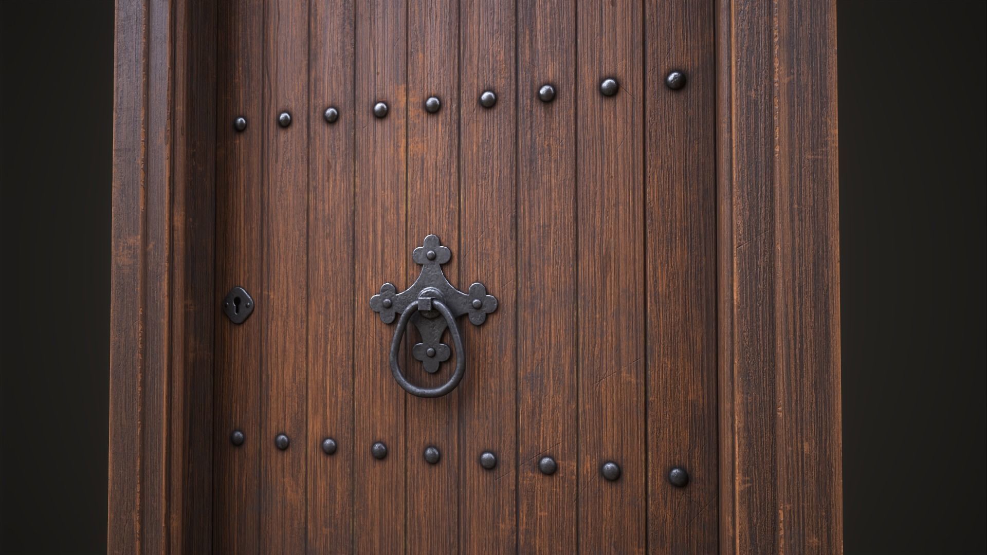 Wooden old front door Low-poly 3D model_2