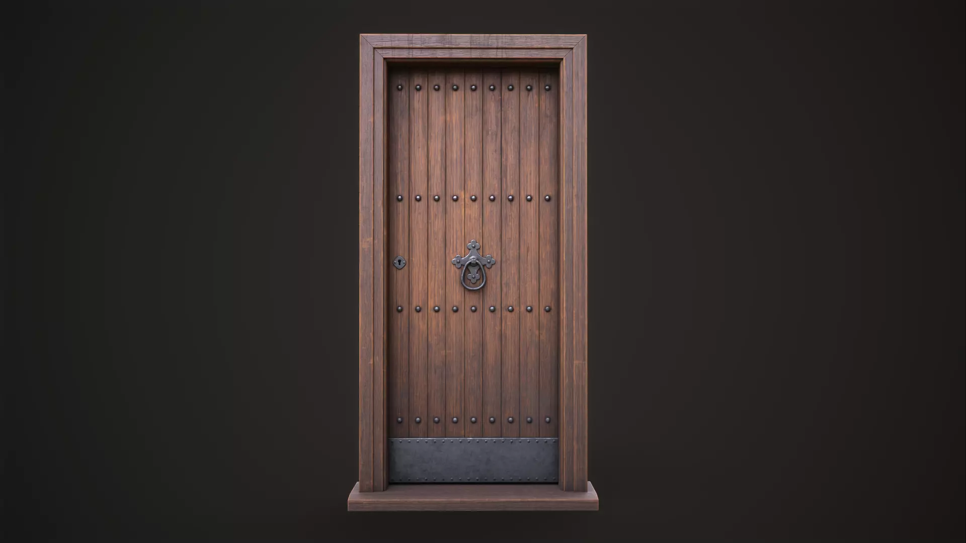 Wooden old front door Low-poly 3D model_0