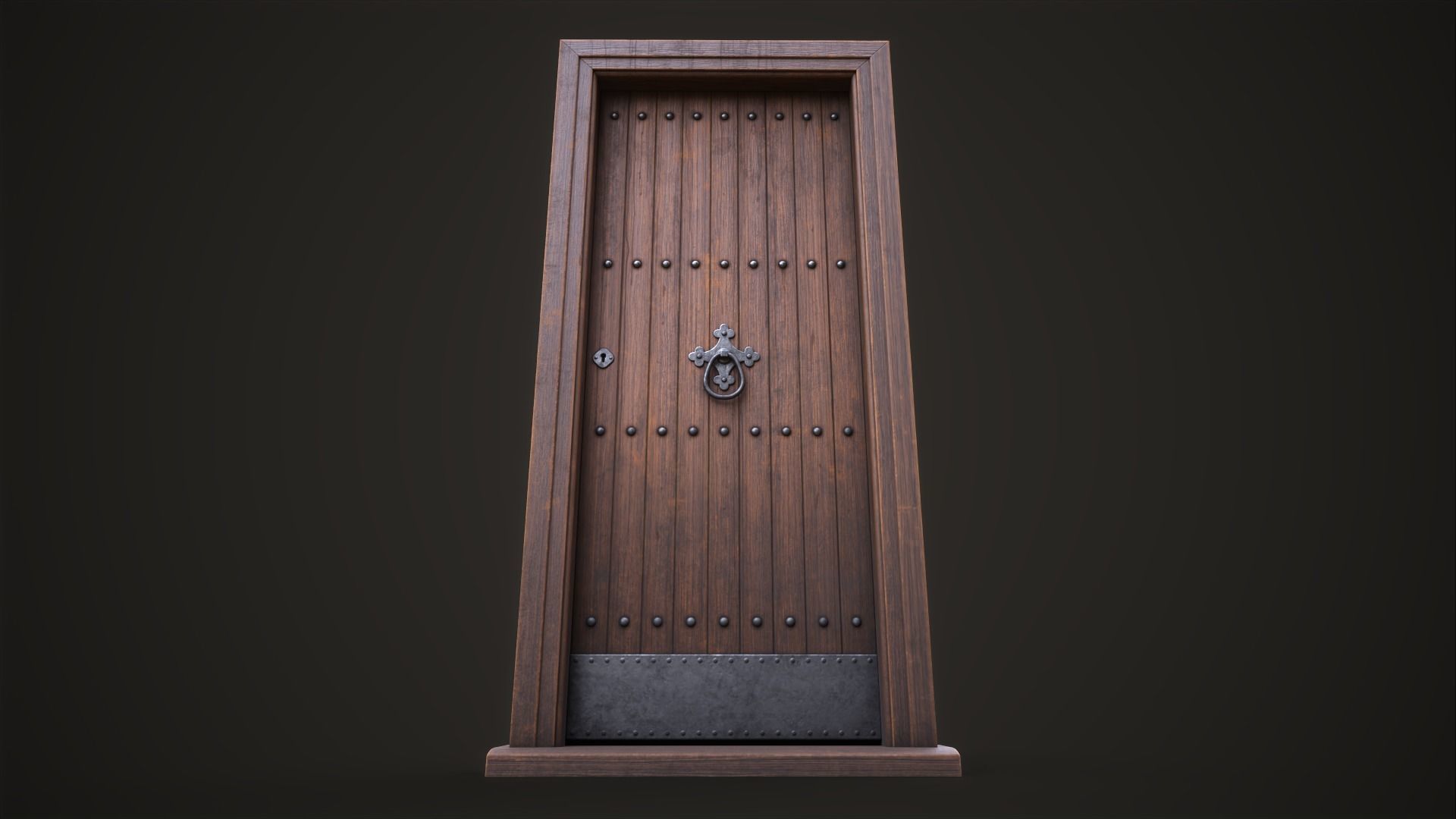 Wooden old front door Low-poly 3D model_5