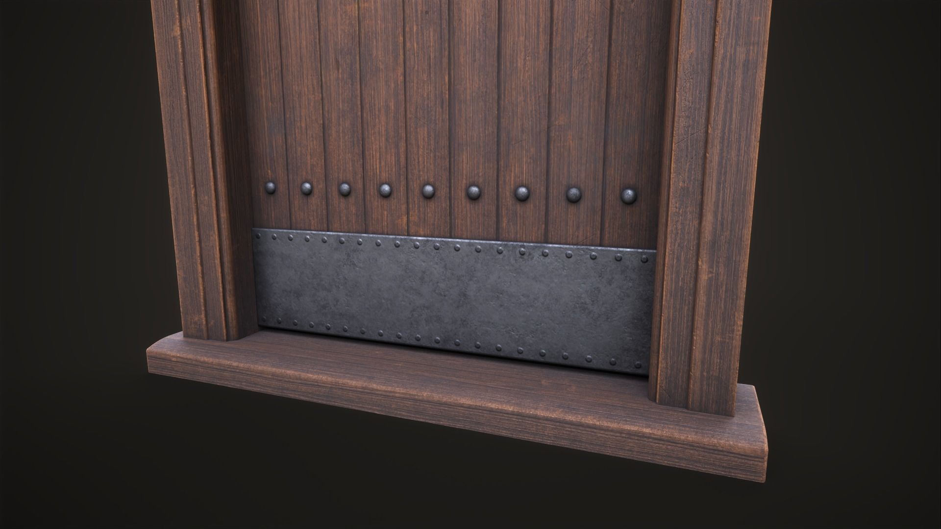 Wooden old front door Low-poly 3D model_7