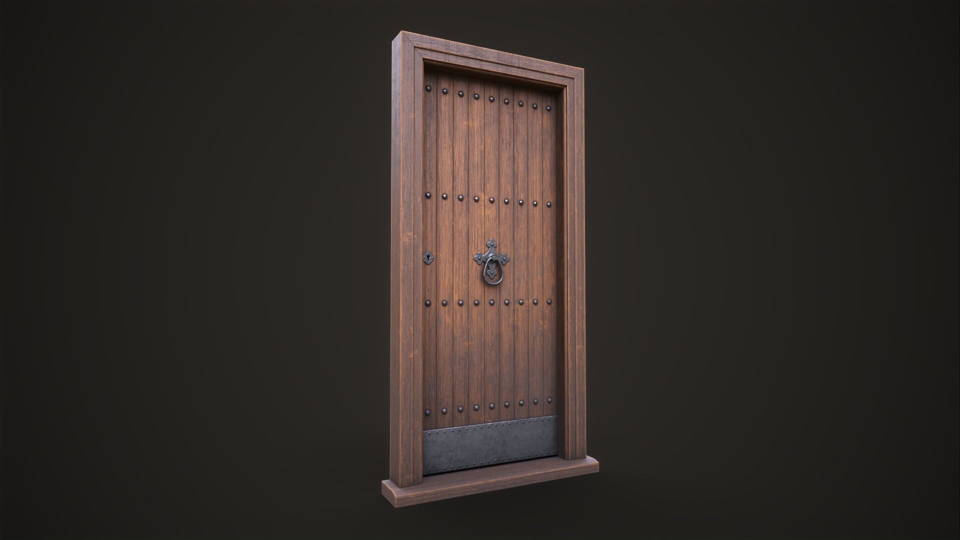 Wooden old front door Low-poly 3D model_4