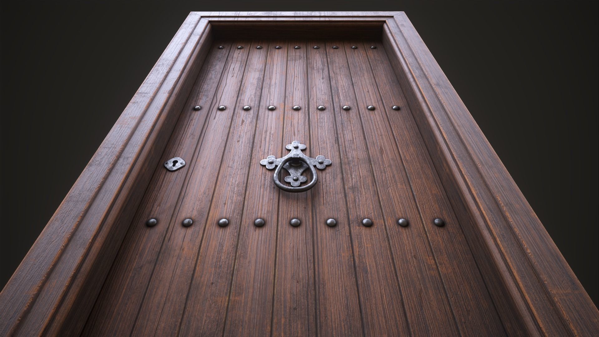 Wooden old front door Low-poly 3D model_8