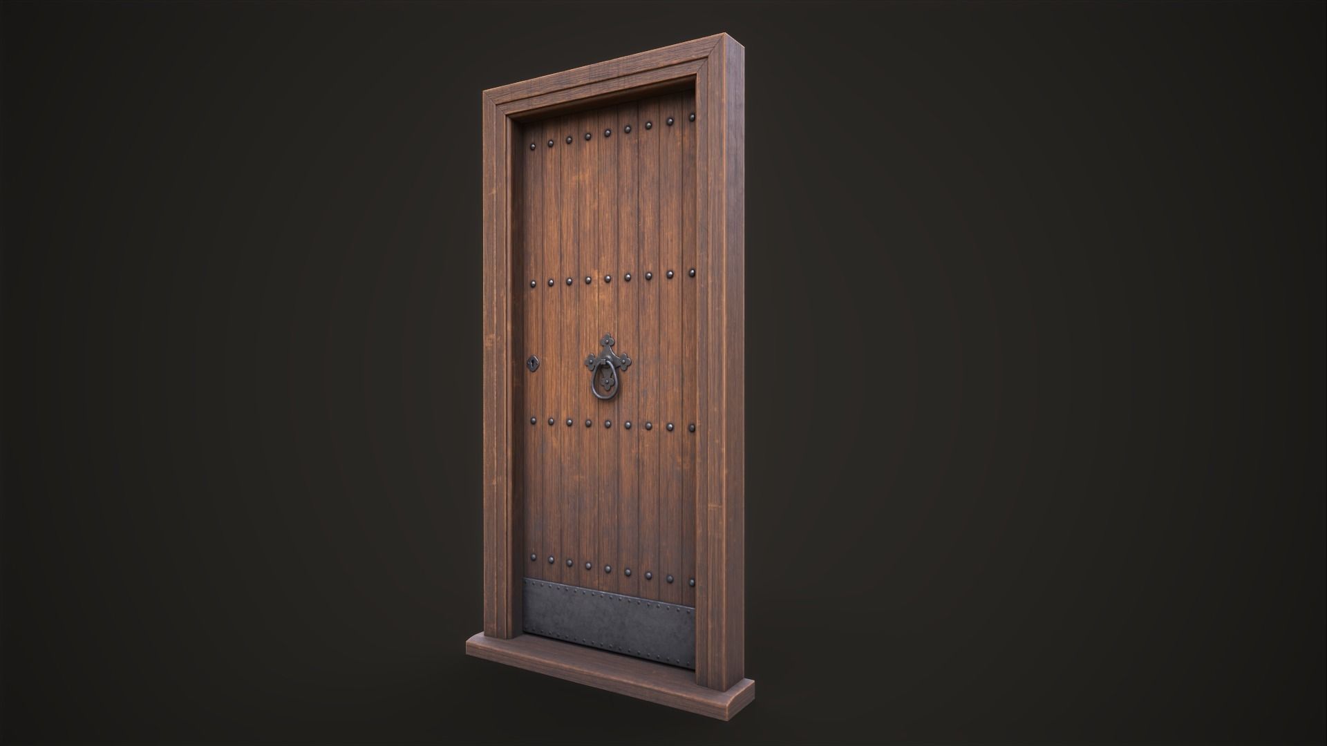 Wooden old front door Low-poly 3D model_3