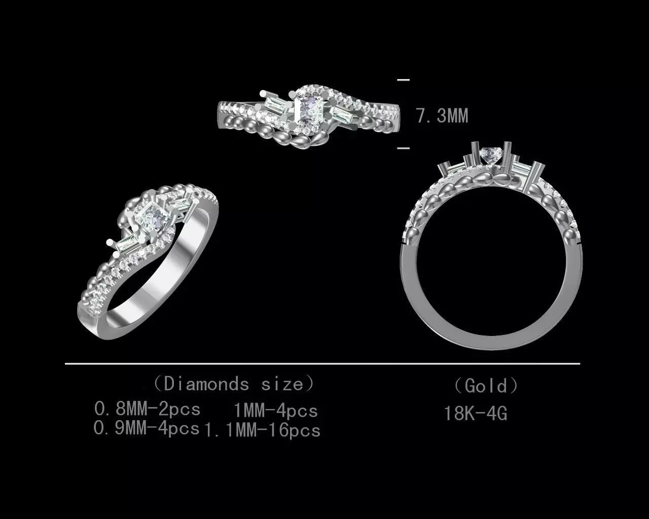 Stylish Engagement Women Diamond Ring 3D Model Free 3D print model