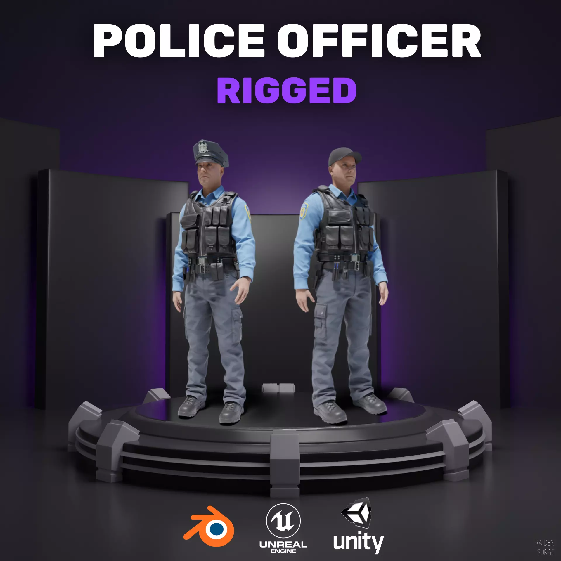 Police Officer RIGGED Game Ready Low-poly 3D model_0