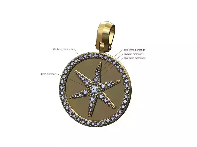 Diamond star round pendant