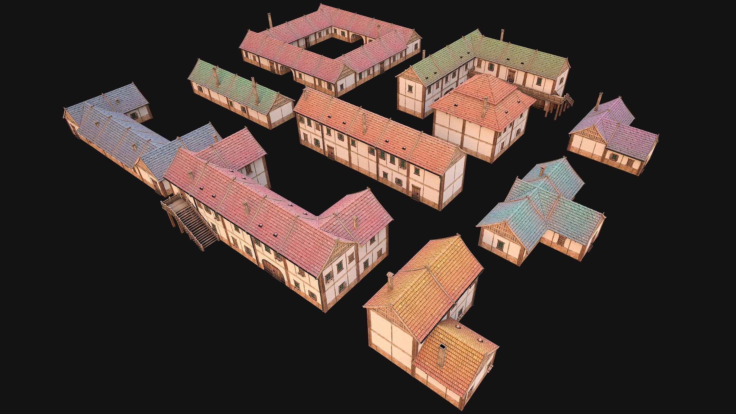 Medieval City Pack  10 Buildings  Low-poly 3D model_4