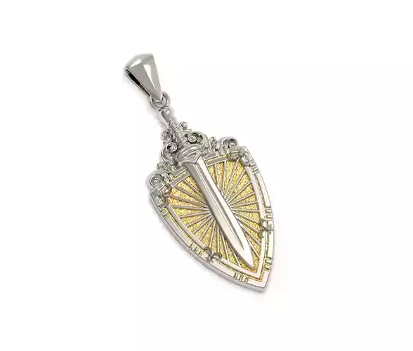Shield with Sword Pendant Necklace