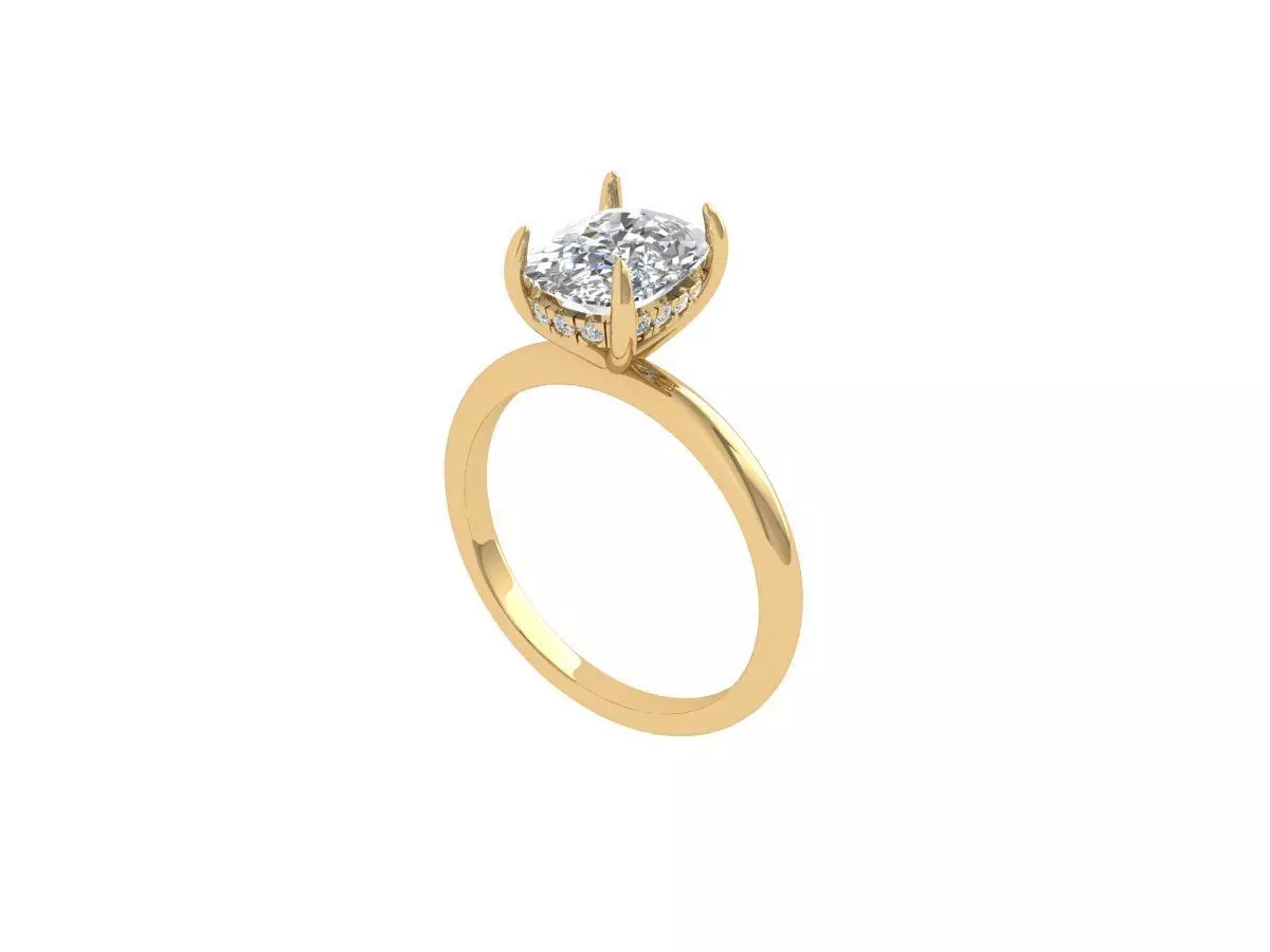 Cushion Solitaire Ring 3D print model_0