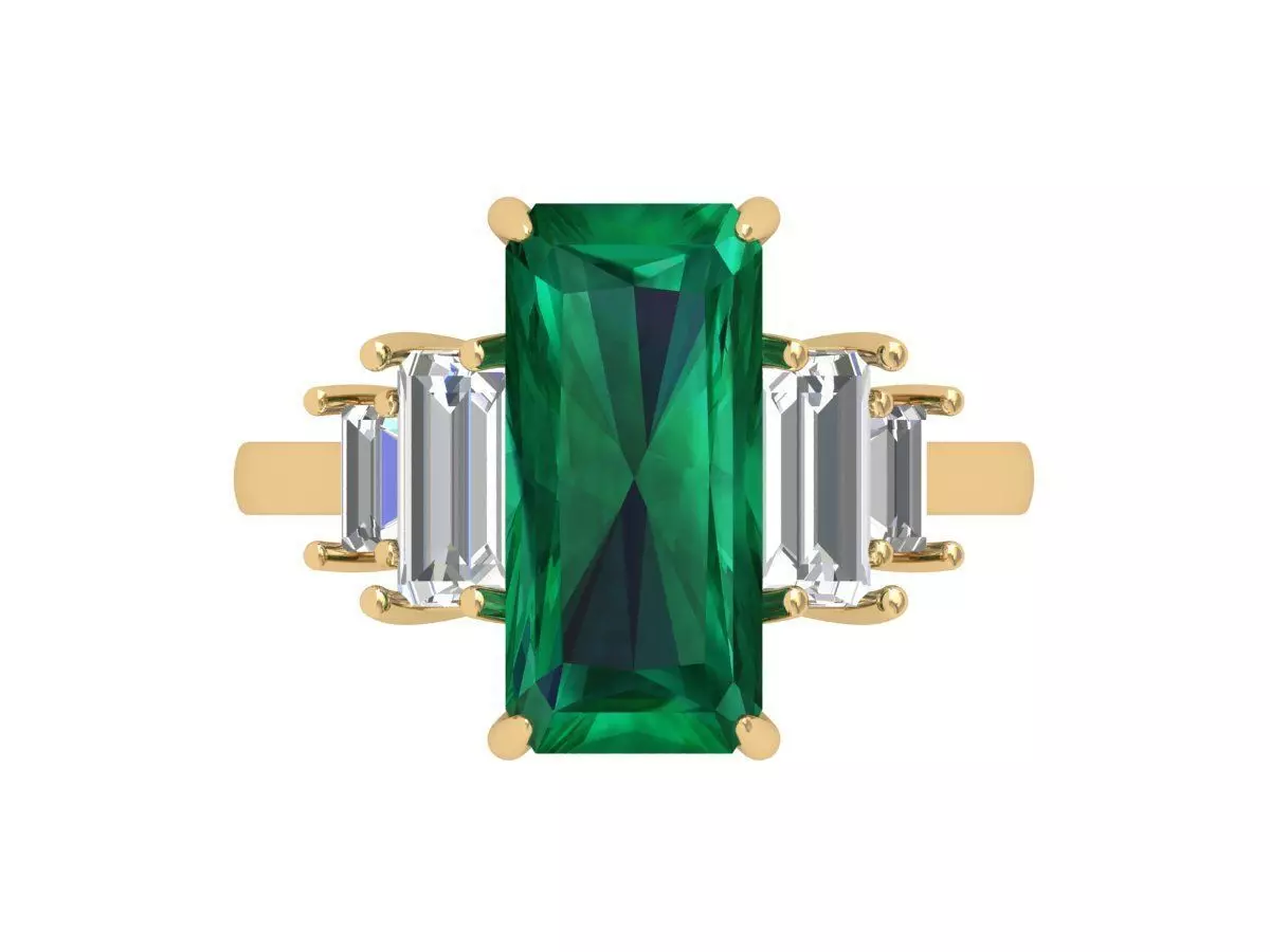 Emerald 5 Stone Art Deco Ring 3D print model